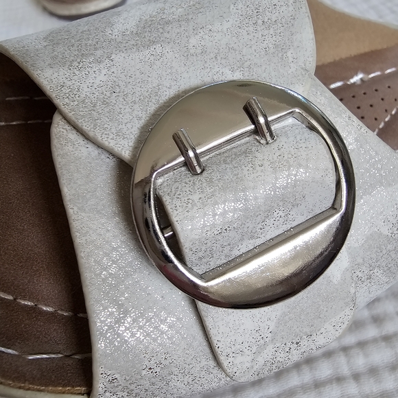 Wedge Mule Sandals, Open Toe with Buckles in Ivory, Size 8 Medium - Picture 10 of 16